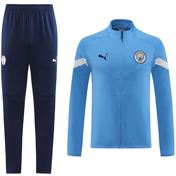 Manchester city jacket football sportswear tracksuit full zipper uniform men's training kit blue outdoor soccer coat 2022-2023