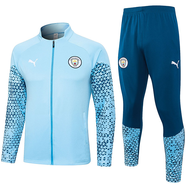 Manchester city jacket football sportswear tracksuit long zip lightblue uniform men's training kit outdoor soccer coat 2023-2024