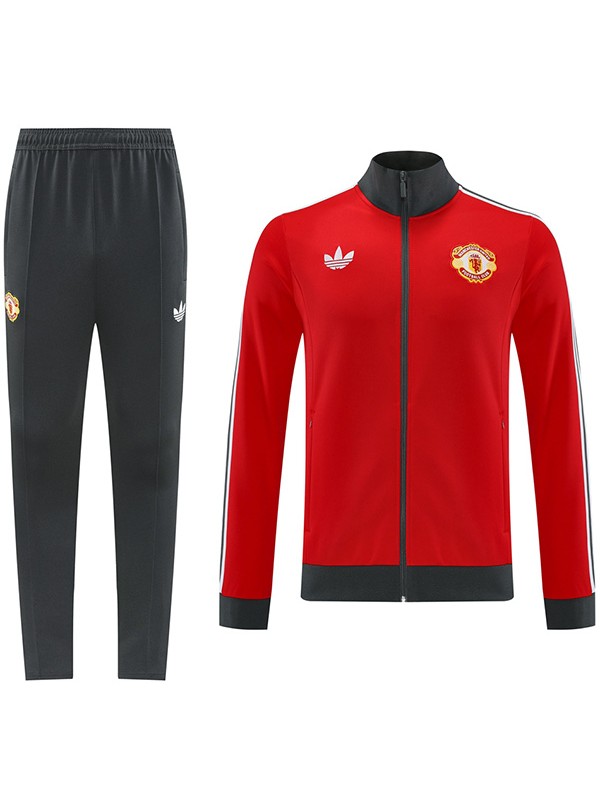 Manchester United jacket calcio sportswear tuta da ginnastica con cerniera completa da uomo rosso da allenamento cappotto da calcio esterno 2024-2025