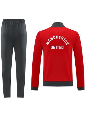 Manchester United jacket calcio sportswear tuta da ginnastica con cerniera completa da uomo rosso da allenamento cappotto da calcio esterno 2024-2025