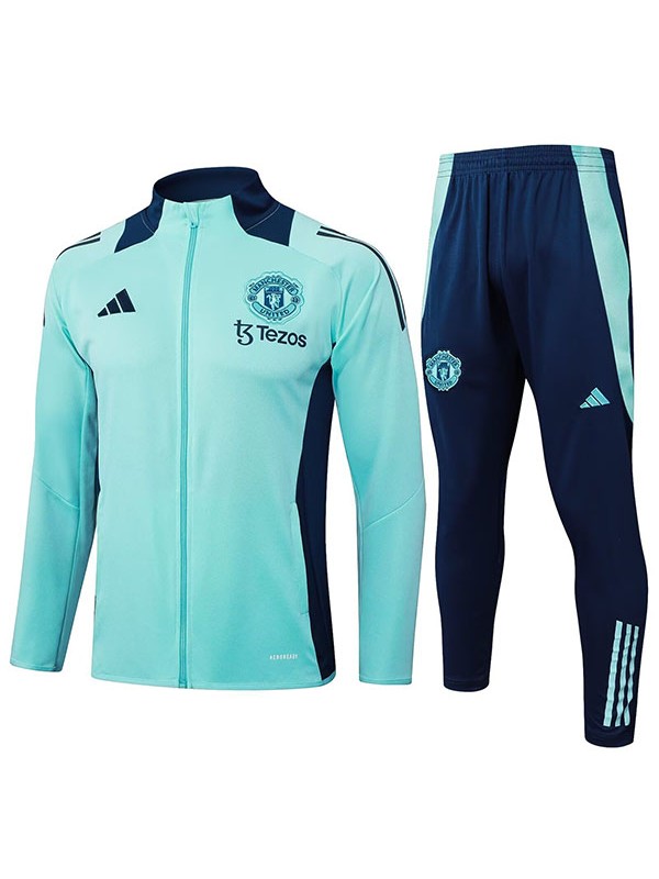 Manchester united  jacket football sportswear full zipper tracksuit men's teal training kit outdoor soccer coat 2024-2025