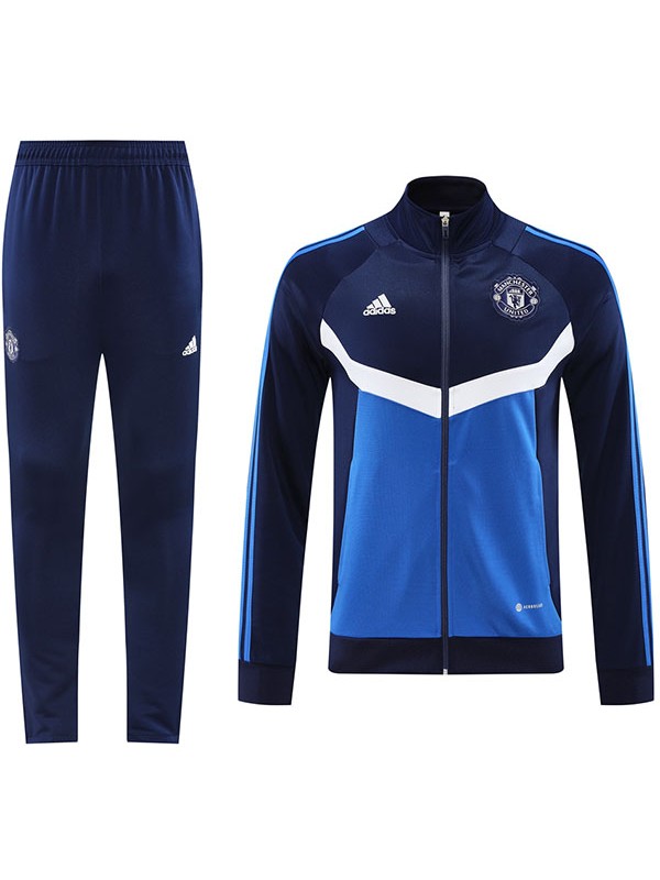 Manchester united giacca calcio abbigliamento sportivo blu navy tuta da ginnastica cerniera intera kit allenamento uomo outdoor calcio cappotto 2024-2025