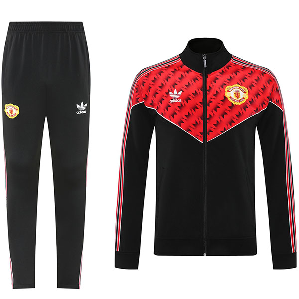 Manchester united giacca da calcio abbigliamento sportivo tuta nera e rossa con cerniera intera uniforme da allenamento da uomo albicocca giacca da calcio per esterni 2025-2026