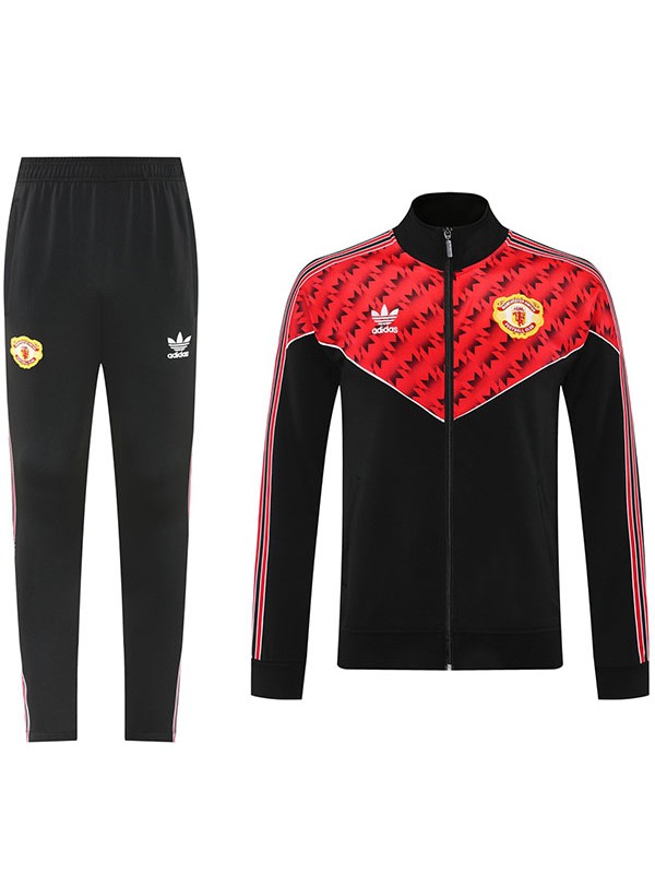 Manchester united giacca da calcio abbigliamento sportivo tuta nera e rossa con cerniera intera uniforme da allenamento da uomo albicocca giacca da calcio per esterni 2025-2026