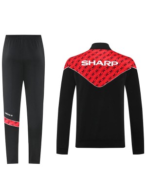 Manchester united giacca da calcio abbigliamento sportivo tuta nera e rossa con cerniera intera uniforme da allenamento da uomo albicocca giacca da calcio per esterni 2025-2026