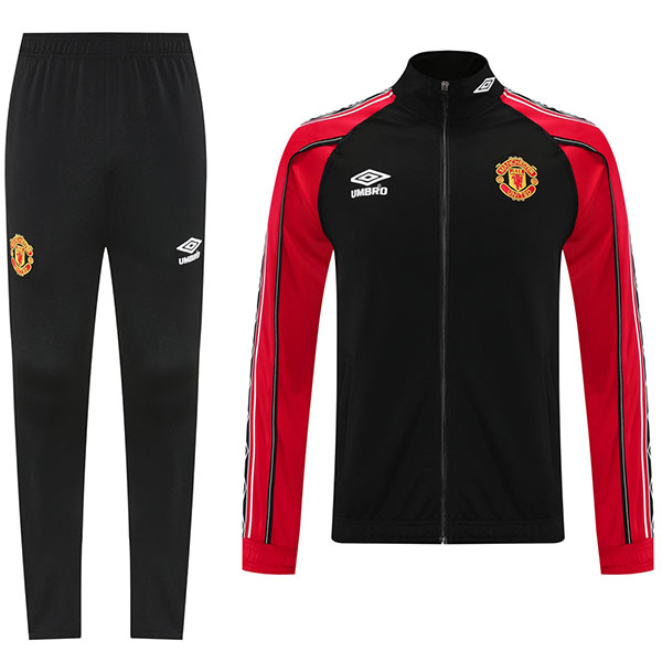 Manchester united giacca da calcio abbigliamento sportivo tuta da ginnastica cerniera intera uniforme da uomo nera e rossa kit da allenamento giacca da calcio per esterni 2025-2026