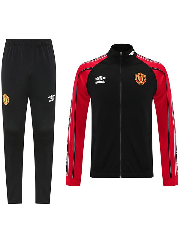 Manchester united giacca da calcio abbigliamento sportivo tuta da ginnastica cerniera intera uniforme da uomo nera e rossa kit da allenamento giacca da calcio per esterni 2025-2026