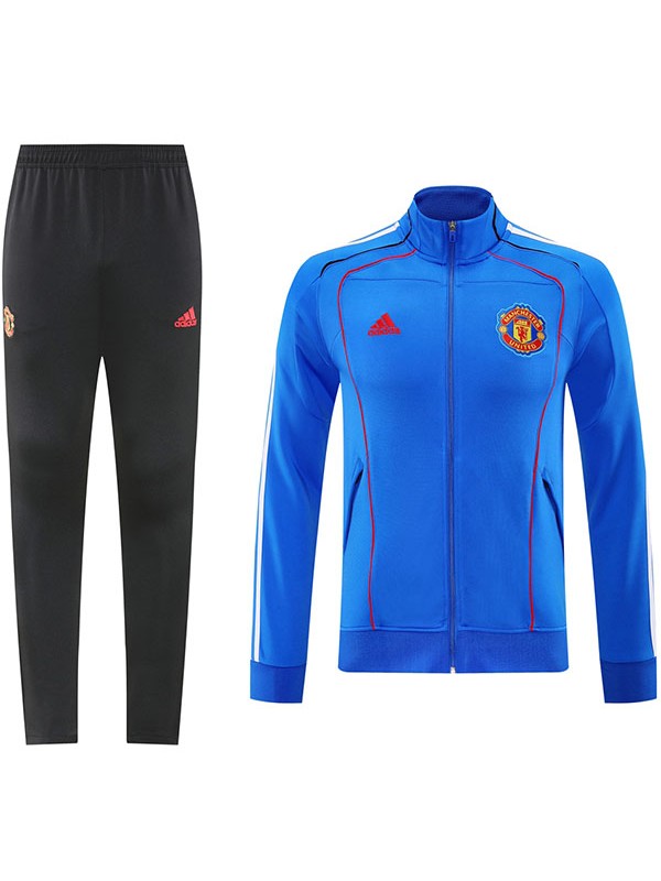 Manchester united giacca da calcio abbigliamento sportivo, tuta da ginnastica cerniera intera uniforme da uomo blu e nera kit da allenamento giacca da calcio per esterni 2025-2026