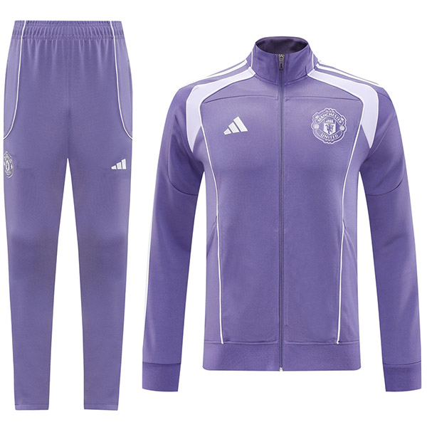 Manchester United giacca da calcio abbigliamento sportivo tuta da ginnastica cerniera intera da uomo viola kit da allenamento giacca da calcio all'aperto 2025-2026