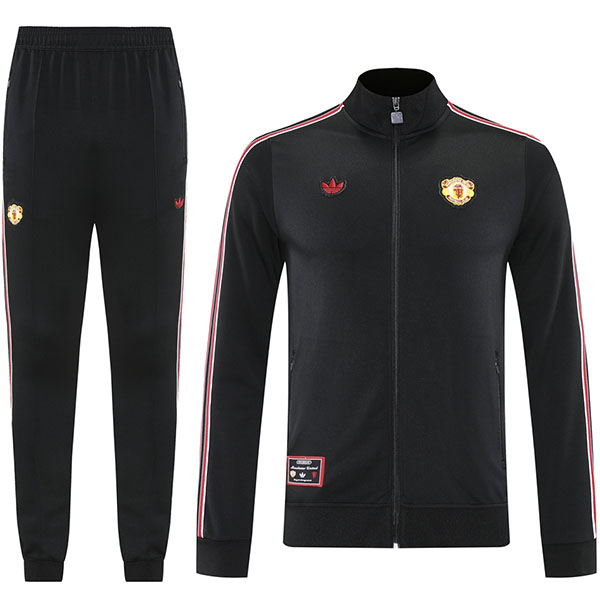 Manchester united giacca da calcio abbigliamento sportivo tuta da ginnastica cerniera intera uniforme da uomo kit da allenamento nero giacca da calcio per esterni 2025-2026
