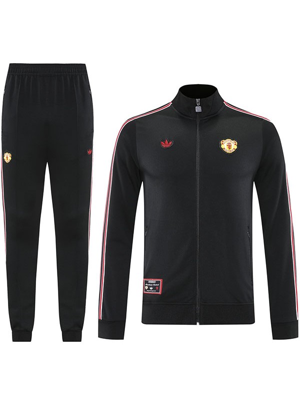 Manchester united giacca da calcio abbigliamento sportivo tuta da ginnastica cerniera intera uniforme da uomo kit da allenamento nero giacca da calcio per esterni 2025-2026