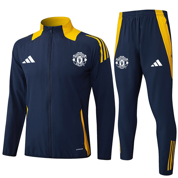 Manchester United giacca calcio abbigliamento sportivo tuta blu navy cerniera intera uniforme da uomo kit allenamento esterno giacca da calcio 2024-2025