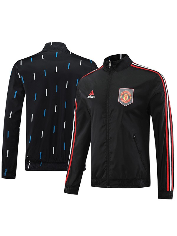 Manchester united windbreaker double sided jacket football sportswear tracksuit full zipper men's training kit black navy outdoor soccer coat 2023-2024