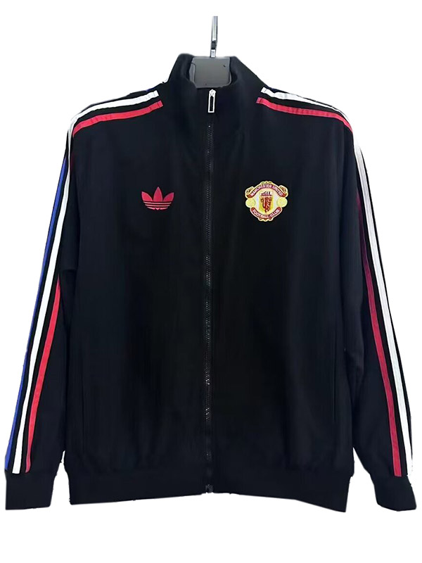 Manchester united giacca a vento con cappuccio abbigliamento sportivo da calcio tuta con cerniera intera uniforme da allenamento da uomo kit nero da esterno giacca da calcio 2025-2026