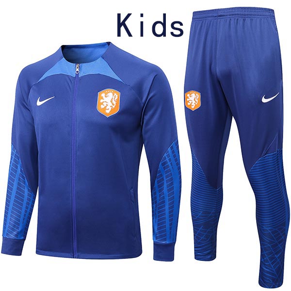 Netherlands jacket kids kit football sportswear tracksuit blue zipper neck youth training uniform outdoor children soccer coat 2022