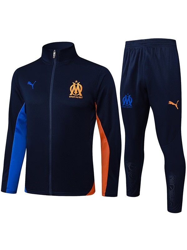 Olympique de Marseille giacca da calcio tuta sportiva nera rossa con cerniera intera uniforme da allenamento da uomo nera rossa giacca da calcio per esterni 2024-2025
