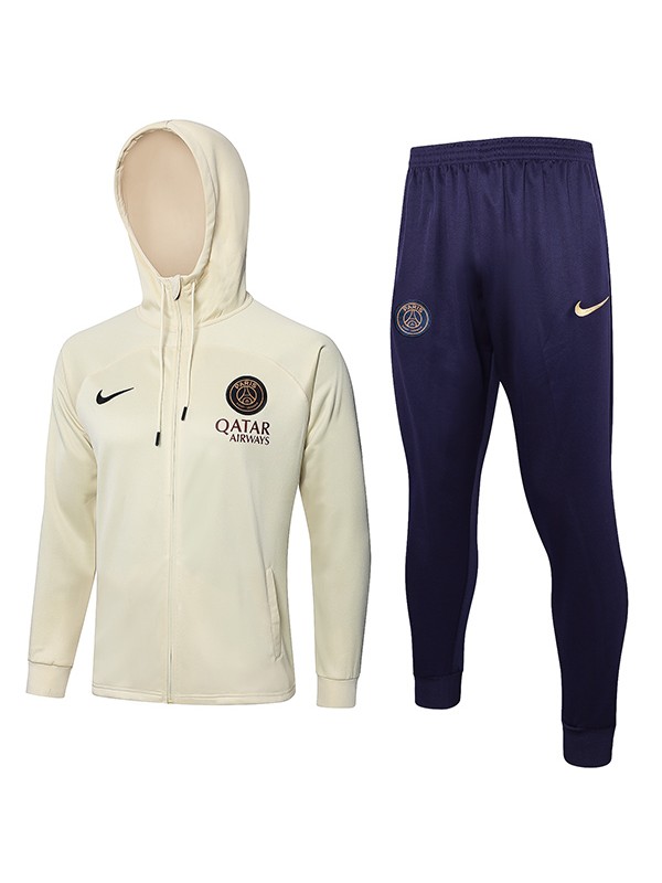 Paris Saint-Germain hoodie jacket football sportswear apricot tracksuit full zipper men's training kit athletic outdoor uniform soccer coat 2024