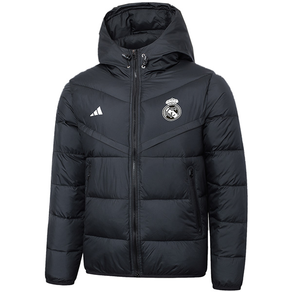Real madrid hoodie cotton-padded jacket football sportswear tracksuit full zipper men's training black kit outdoor soccer coat 2024