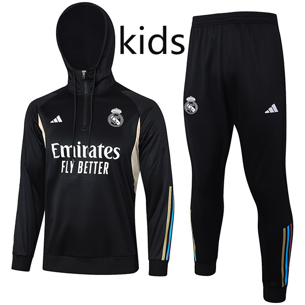 Real madrid hoodie jacket kids kit football sportswear tracksuit half zipper youth training black uniform outdoor children soccer coat 2024