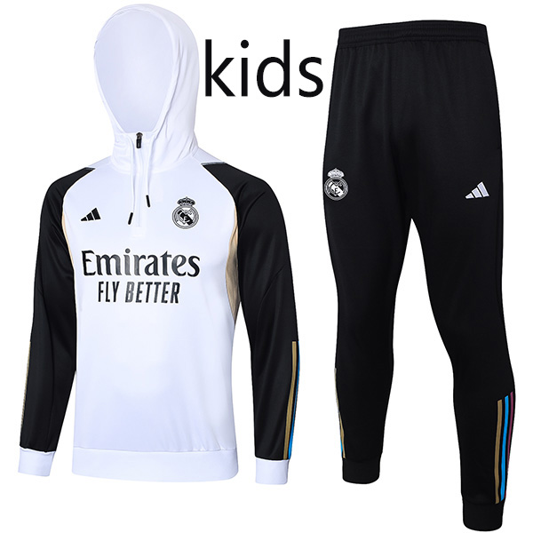 Real madrid hoodie jacket kids kit football sportswear tracksuit half zipper youth training white uniform outdoor children soccer coat 2024