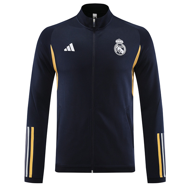 Real madrid jacket football sportswear tracksuit full zip darkblue uniform men's training kit outdoor soccer coat 2023-2024
