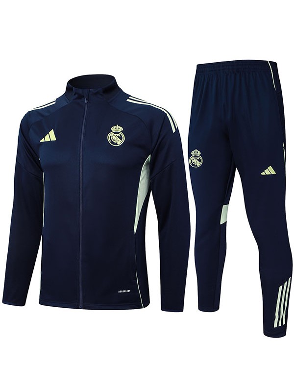 Real Madrid giacca da calcio del tuta sportiva con cerniera intera blu navy e verde acqua uniforme da allenamento per uomo giacca da calcio per esterni 2025-2026
