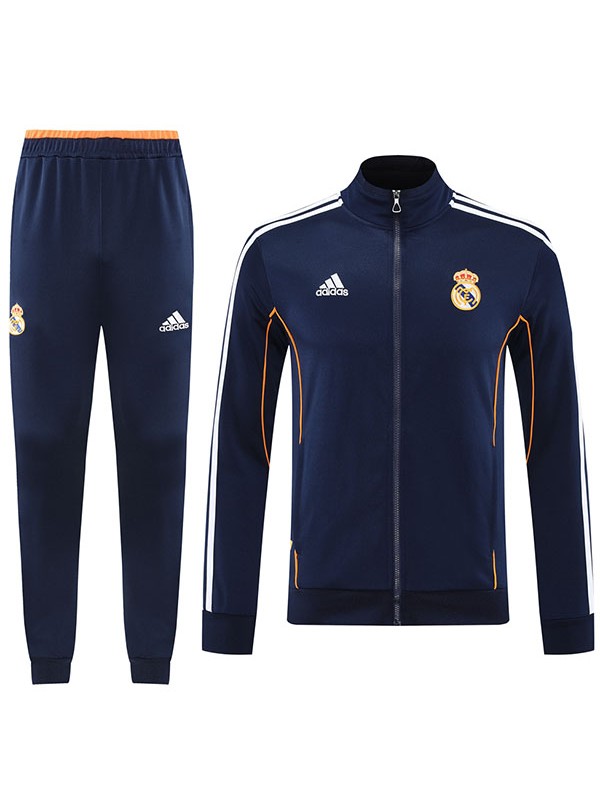 Real madrid giacca da calcio abbigliamento sportivo tuta da ginnastica cerniera intera uniforme da uomo kit da allenamento blu navy giacca da calcio per esterni 2025-2026