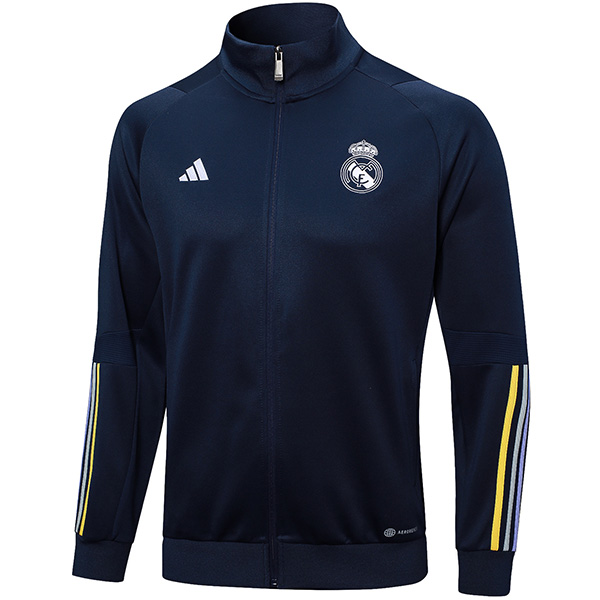 Real madrid jacket football sportswear tracksuit full zipper men's navy training kit outdoor soccer coat 2023-2024