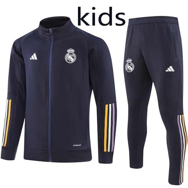 Real madrid jacket kids kit football sportswear tracksuit navy long zip youth training uniform outdoor children soccer coat 2023-2024