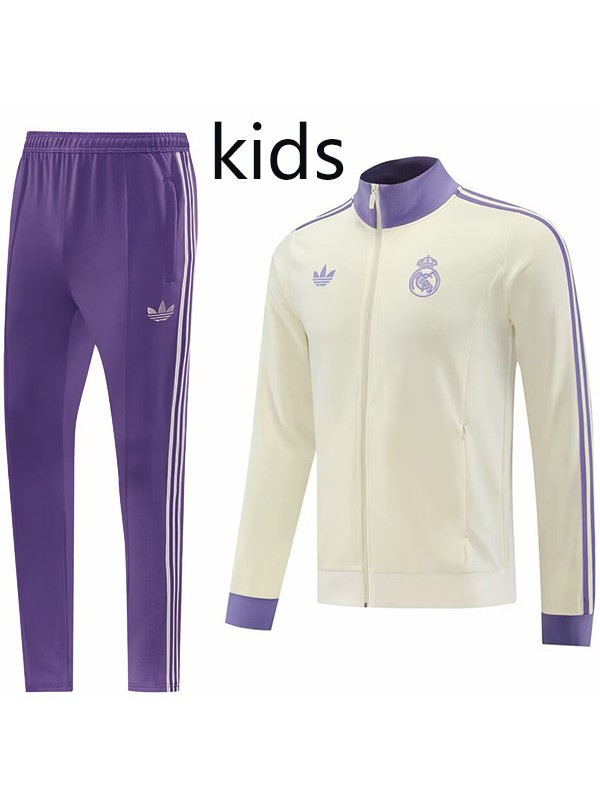 Real Madrid giacca per bambini tuta sportiva da calcio uniforme da allenamento per ragazzi con zip lunga bianca e viola giacca da calcio per bambini all'aperto 2024-2025