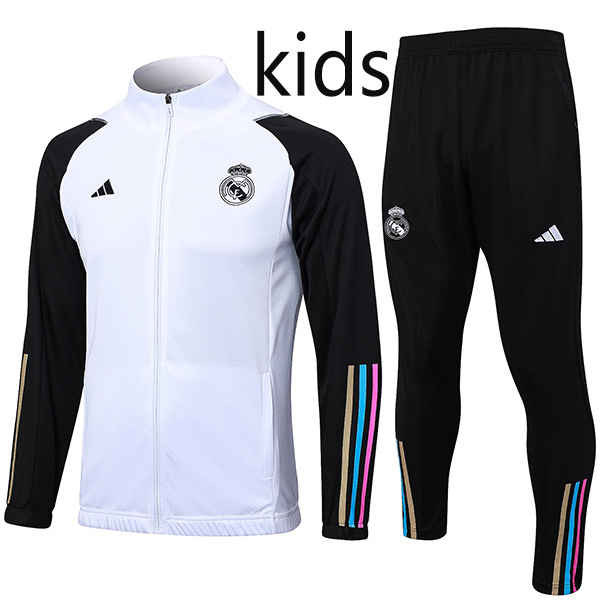 Real madrid jacket kids kit white black football sportswear tracksuit long zipper youth training uniform outdoor children soccer coat 2024