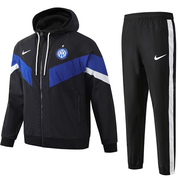 Real madrid giacca a vento con cappuccio abbigliamento sportivo da calcio tuta nera e blu con cerniera intera uniforme da allenamento da uomo giacca da calcio per esterni 2024-2025