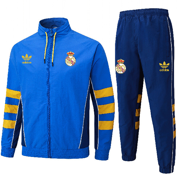 Real madrid giacca a vento con cappuccio giacca abbigliamento sportivo da calcio tuta da allenamento con cerniera intera bianco blu kit cappotto da calcio all'aperto 2025-2026