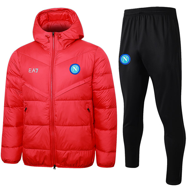 SSC napoli hoodie cotton-padded jacket football sportswear tracksuit red full zipper men's training kit outdoor soccer coat 2024