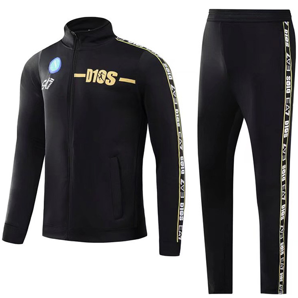 SSC Napoli jacket football sportswear high collar tracksuit full zipper men's training kit athletic black outdoor soccer coat 2022-2023
