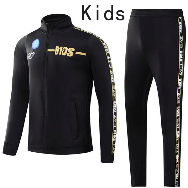 SSC Napoli jacket kids kit football sportswear tracksuit full zipper youth training jersey athletic outdoor children soccer coat black 2022-2023
