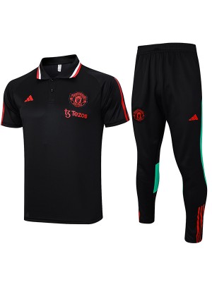 Manchester united polo jersey training soccer uniform men's sportswear football tops sport black shirt 2023-2024
