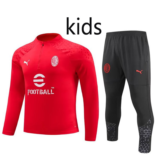 AC milan tracksuit kids kit soccer pants suit sports set zipper necked cleats youth uniform children red football mini training kit 2023-2024