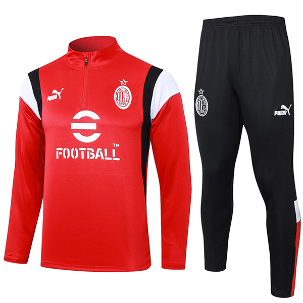 AC milan tracksuit soccer pants suit sports set half zip necked uniform men's clothes football red black training kit 2023-2024