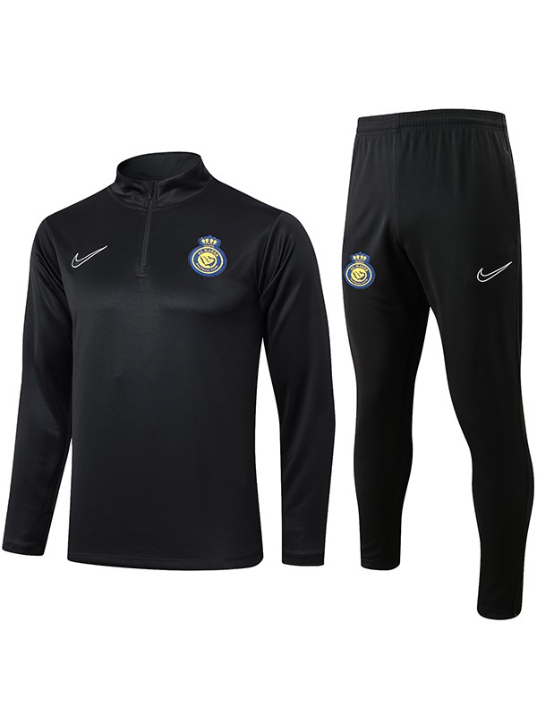 Al-Nassr tracksuit soccer pants suit sports set half zipper necked uniform men's all black clothes football training kit 2024-2025
