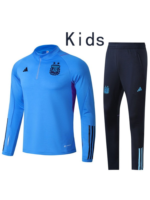 Argentina tracksuit kids kit soccer pants suit sports set zipper necked cleats youth uniform children blue football mini training kit 2022-2023