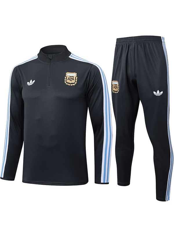 Argentina tuta da calcio tuta sportiva set con zip sul collo uniforme nera abbigliamento da uomo kit da allenamento per il calcio 2025-2026