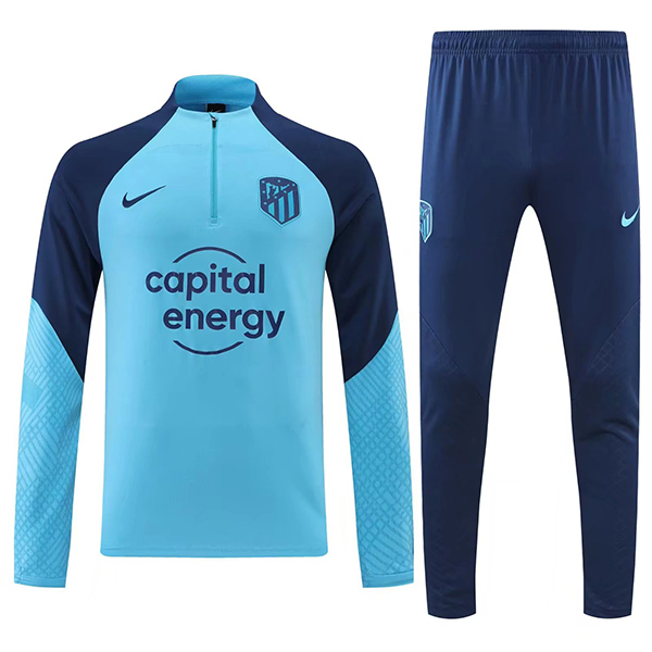 Atlético de Madrid tracksuits blue soccer pants suit sports set necked uniform men's cyan football training kit 2022-2023