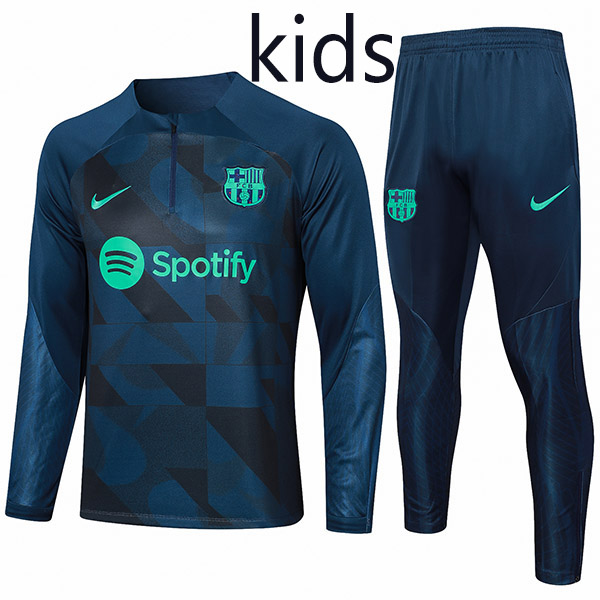 Barcelona tracksuit kids kit soccer pants suit sports set half zip necked cleats youth uniform children indigo football mini training kit 2024