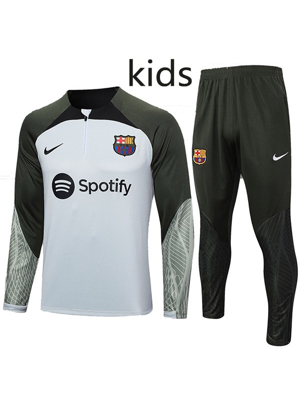 Barcelona tracksuit kids kit soccer pants suit sports set half zip necked cleats youth uniform children lightgray football mini training kit 2023-2024