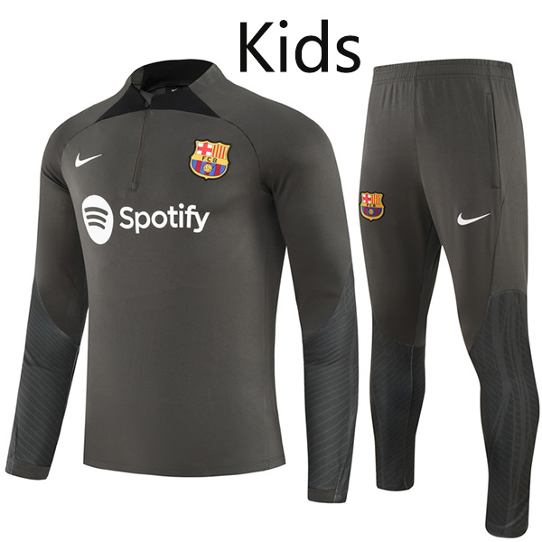 Barcelona tracksuit kids kit soccer suit sports set zipper necked cleats youth uniform children army green football mini training kit 2023-2024