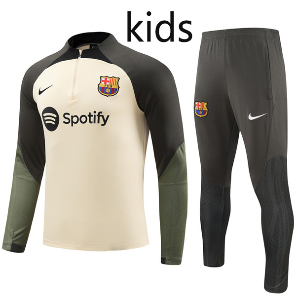 Barcelona tracksuit kids kit soccer suit sports set zipper necked cleats youth uniform children light gray football mini training kit 2023-2024