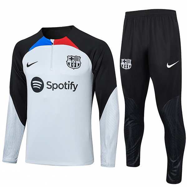 Barcelona tracksuit soccer pants suit sports set half zip necked uniform men's clothes football lightgray training kit 2023-2024