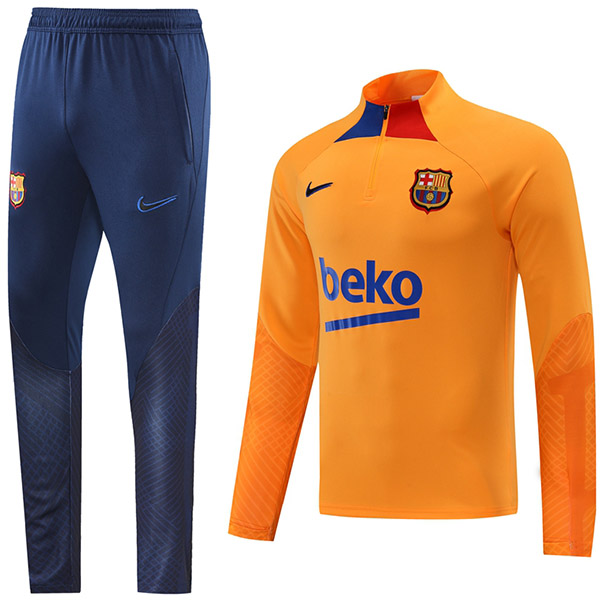 Barcelona tracksuit soccer pants suit sports set zipper necked uniform men's clothes football training kit orange 2022-2023