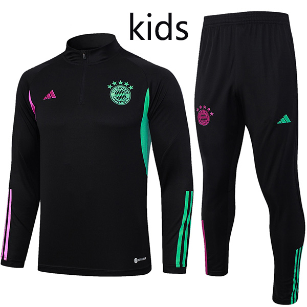 Bayern munich tracksuit kids kit soccer pants suit sports set half zip necked cleats youth uniform children black football mini training kit 2023-2024